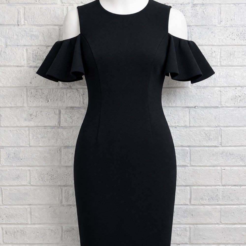 Ted Baker Salnie Cold Shoulder Puff Sleeve Sheath Dress Womens 4 Black Cocktail